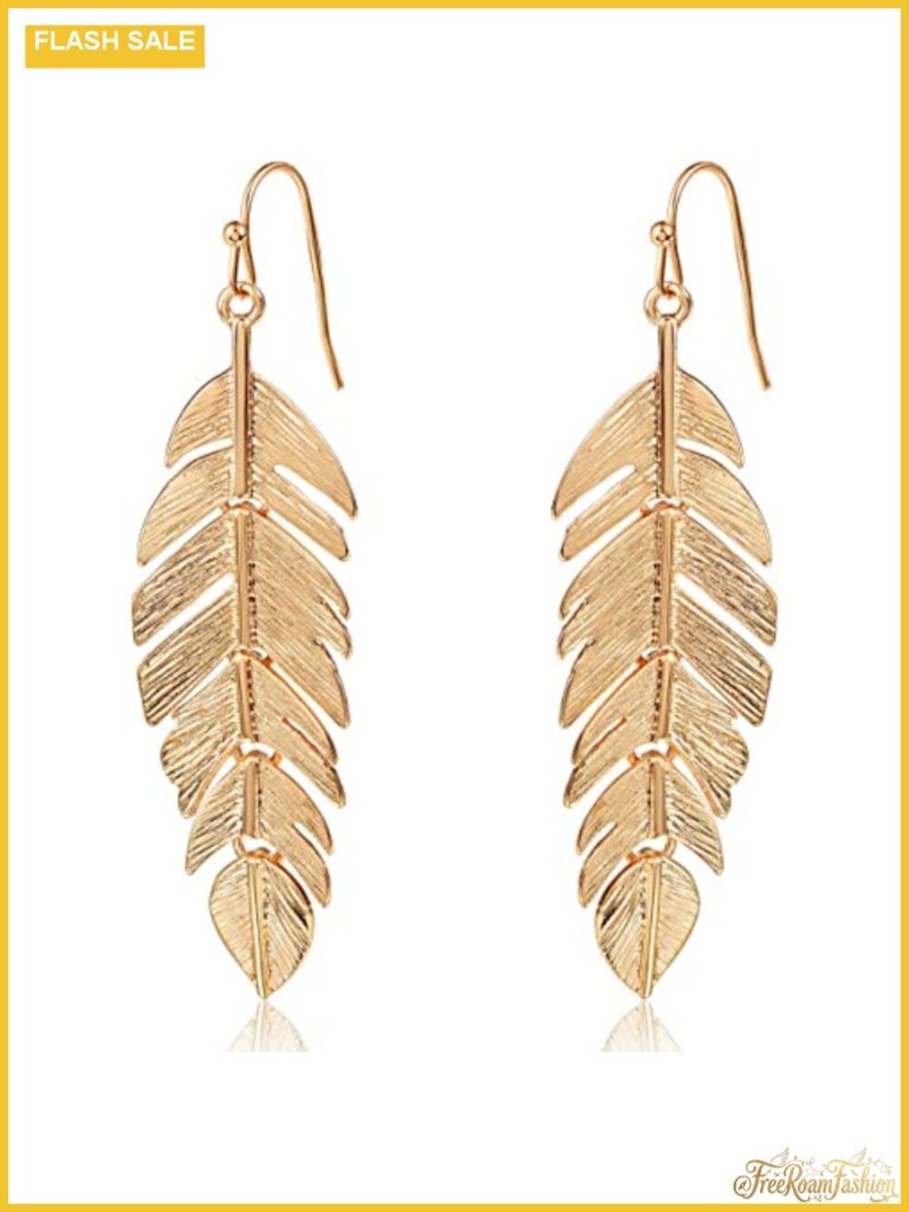 Gold-Tone Plated Feather Drop Earrings Boho Leaf Dangle